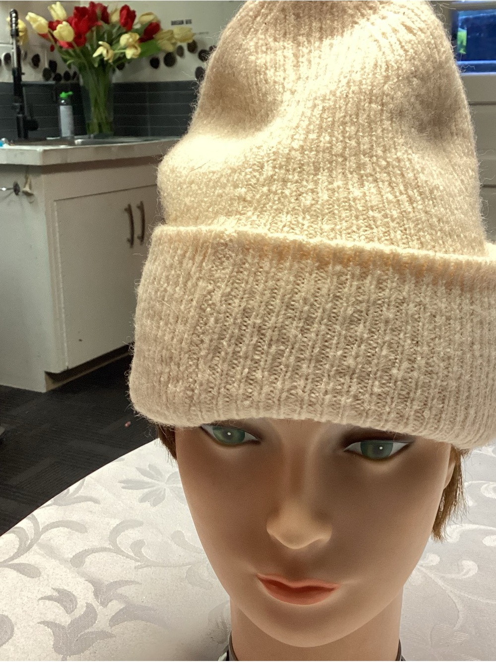 Plush Ribbed Knit Beanie - Cream monoprix